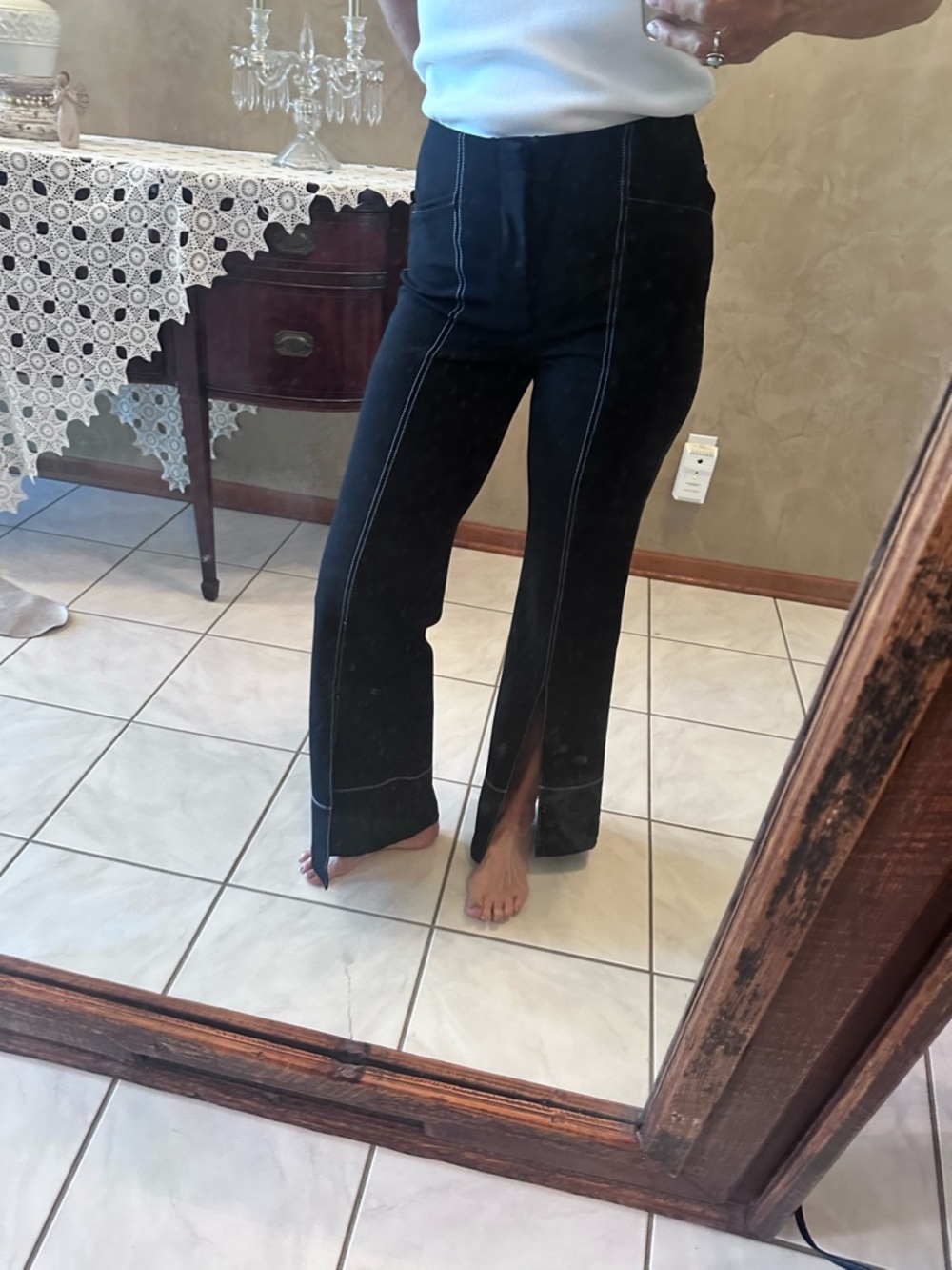INC International Concepts Black Wide-Leg Pants with White Stitching
